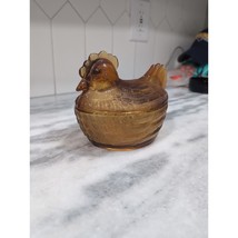 Amber Glass Hen On Nest Trinket Dish, Farmhouse Cottage Decor, Chicken Figurine - £25.91 GBP