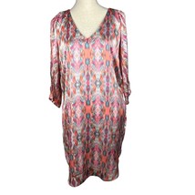 Boston Proper Multicolor Satin Dress Tunic V-Neck Split-Sleeve Sz. 4 - $461.34 MXN
