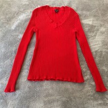 Size Large 12-14 George Solid Red V-Neck Ribbed Winter Sweater Snug Fitt... - $18.00