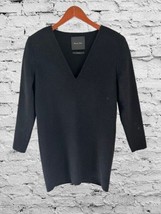Massimo Dutti Wool Black Tunic Dresses V-Neck Shoulder Pads Size Small - $44.54