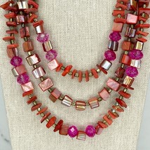 Triple Strand Wire Pink Seashell Shell Beaded Necklace - £5.53 GBP