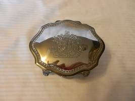 Vintage Dieu Et Mon Droit British Royal Crest Silverplate Trinket Jewelry Box - £79.92 GBP