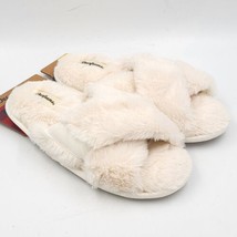 Dearfoams Women Cross Strap Slide Slippers White Faux Fur - £8.82 GBP