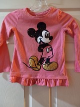 Disney Girls Mickey Mouse Pink Shirt Size 6 Sparkly Long Sleeve - £4.77 GBP