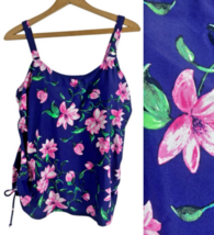 Sweet Escape Swimsuit Tankini Top 16W Blue PInk Floral Ruched Sides Slim... - $35.69