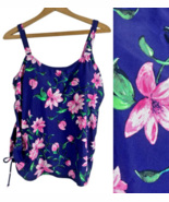 Sweet Escape Swimsuit Tankini Top 16W Blue PInk Floral Ruched Sides Slim... - $48.81 CAD