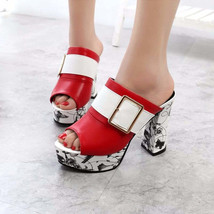 Square Heels Peep Toe Platform Summer Sandals - £29.60 GBP