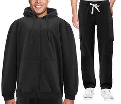 Men&#39;s Zip Up Fleece Sports Gym Jogging Track Black Sweat Suit 2 Piece Set - £41.82 GBP