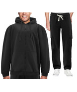 Men&#39;s Zip Up Fleece Sports Gym Jogging Track Black Sweat Suit 2 Piece Set - $73.33 CAD