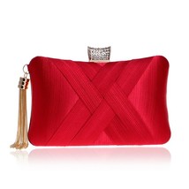 Tassel Golden Women Clutch Bags Diamonds Satin Criss Cross Chain Shoulder Handba - £33.74 GBP