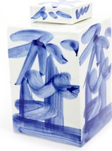 Tea Jar Service Items Vase Brushstroke Lamp Square White Blue Ceramic Ha... - $259.00