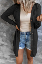 Black Solid Color Open-Front Buttons Cardigan - $14.10