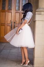 White Tulle Circle Midi Skirt Plus Size A-line Tulle Ballerina Skirt Outfit image 2