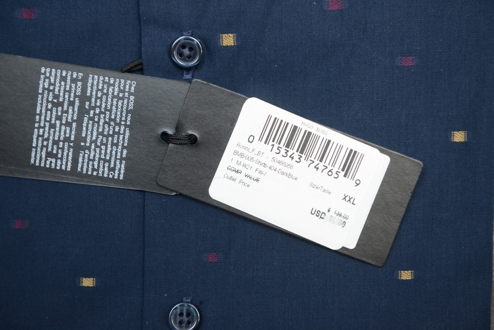 HUGO BOSS Herren Ronni Dunkelblau Baumwolle Business Freizeit Hemd Big & Hoch Item image 4