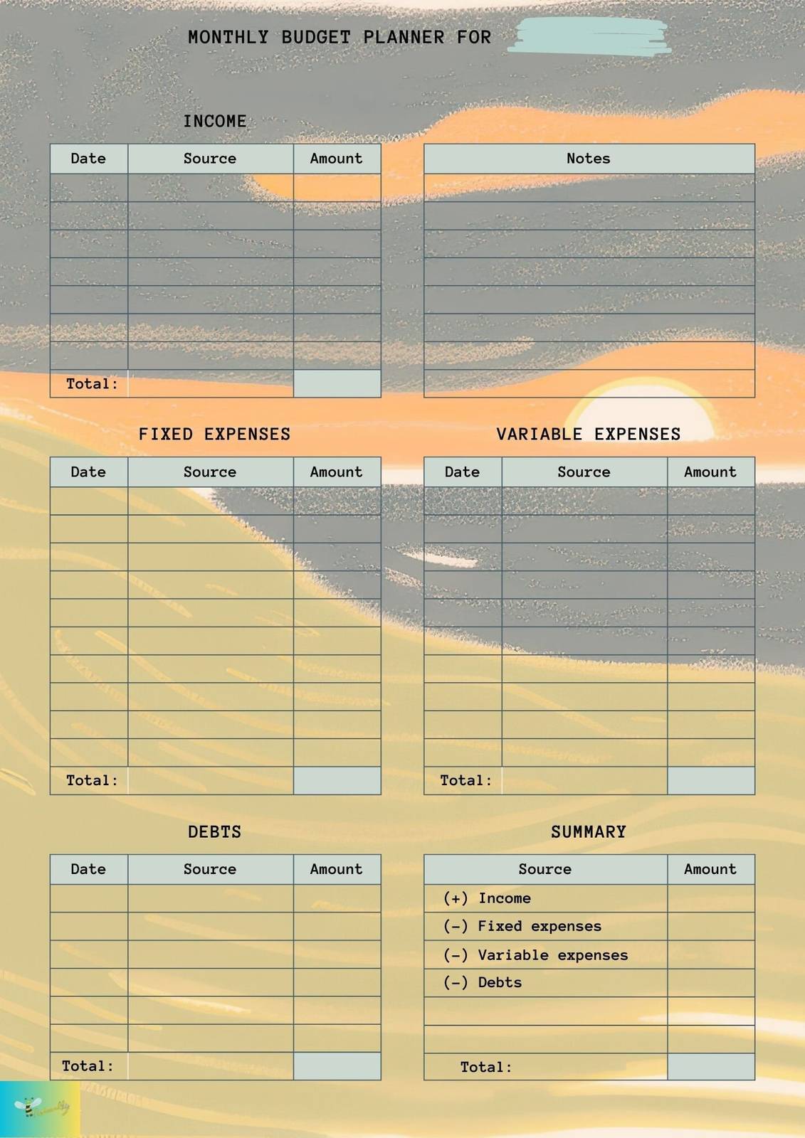 Monthly budget planner with self art theme - $2.35