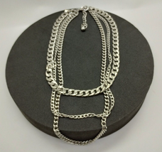 Silver Tone Multi Chain Layered Necklace 13&#39; Choker - £9.49 GBP