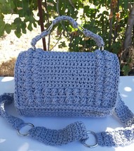 New crossbody bag with wooden sides and gray cotton thread - $182.25 CAD