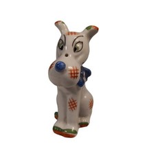 Whimsical Colorful Handpainted Vtg Ceramic Cross Eyed Dog Figurine Japan 4.25&quot;t - £14.89 GBP