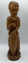 Hand Carved Folk Art Wood Sculpture Ethnic Art Statue of a Tribal Man with Drum - £46.25 GBP