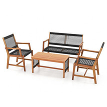 4 Pieces Acacia Wood Patio Conversation Table and Chair Set with Hand Wo... - £348.65 GBP