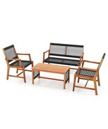 4 Pieces Acacia Wood Patio Conversation Table and Chair Set with Hand Wo... - £349.46 GBP