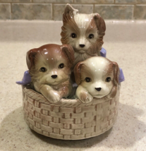 Vtg Otagiri Japan Three Puppies in a Basket Music Box - £17.24 GBP