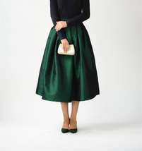 A-line Pleated Taffeta Skirt Ruffle Plus Size Pleated Skirt -Emerald Green, Red image 2