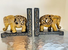 Elephant Bookends Hand Carved Body Vintage Feng Shui Oriental Decor - £77.09 GBP