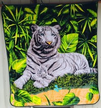 White Tiger Cub Baby Jungle Cat Butterfly Leaf Leaves Queen Size Blanket - £48.92 GBP