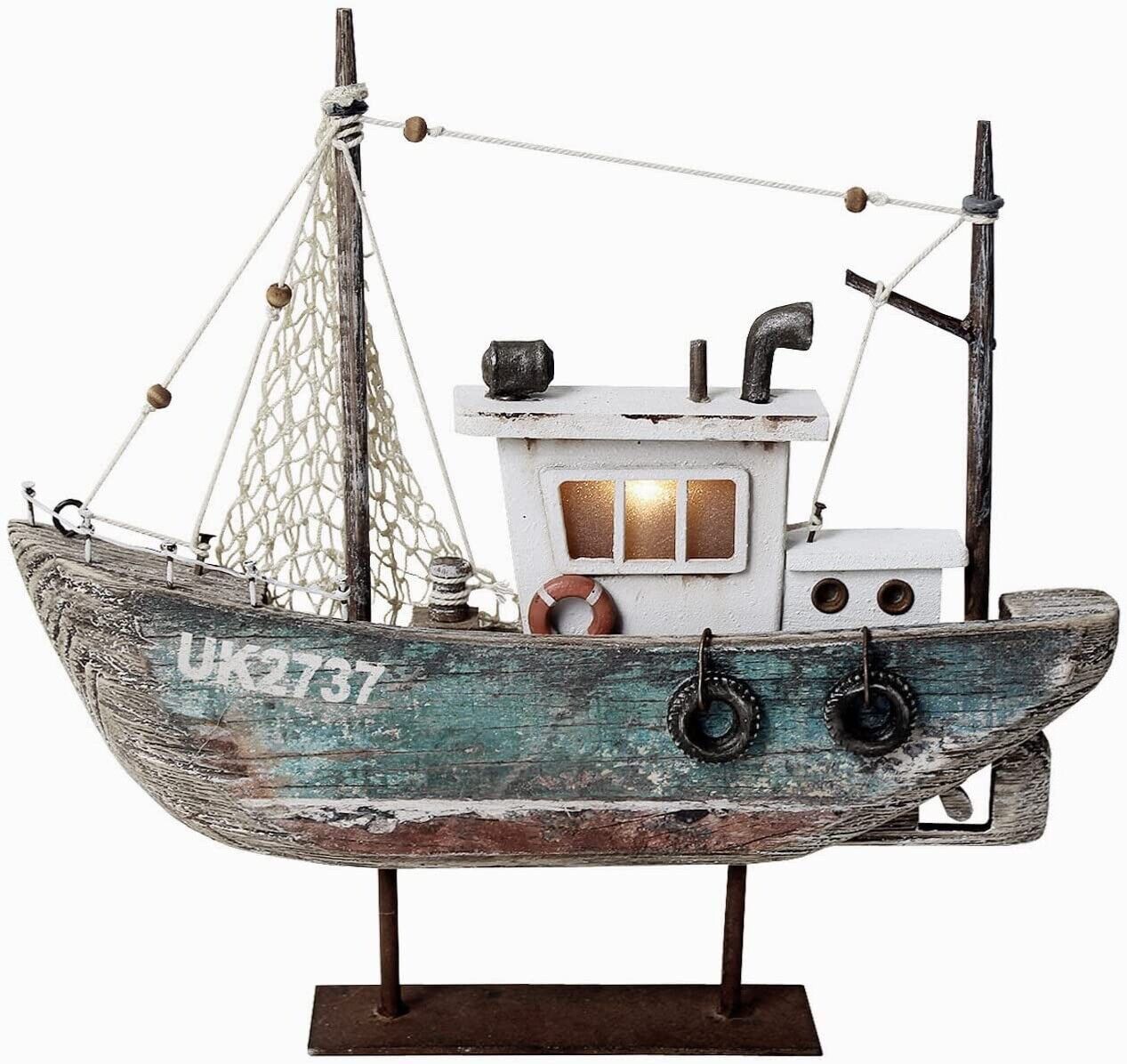 Wood Sailboat Decor with LED Light Nautical Decoration 9.33”H Vintage sail boat