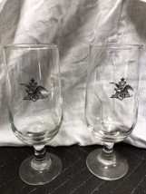 Vtg Pair Anheuser Busch Beer Glasses Stemmed Goblet Black Eagle A Logo Budweiser - £6.11 GBP