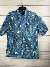 Cooke Street Modern Aloha Shirt Abstract Tropical Hawaiian  Blue Pink Large - £13.44 GBP