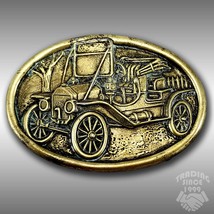 Vintage Belt Buckle AVON Solid Brass Henry Ford Model T Car Oval Gold Color - £39.77 GBP