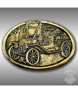 Vintage Belt Buckle AVON Solid Brass Henry Ford Model T Car Oval Gold Color - £39.77 GBP