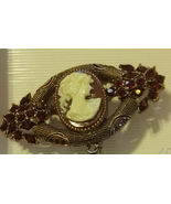 Vintage deep red rhinestons cameo woman&#39;s brooch pin 1.5&quot; by 2.5&quot; - £7.98 GBP
