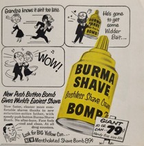 1958 Print Ad Burma Shave Bomb Brushless Shave Cream Sign in Ground - $14.38