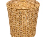 Wicker Trash Can With Lid Rattan Round Woven Storage Basket Woven Wasteb... - £52.73 GBP