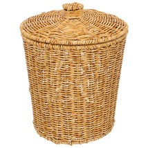 Wicker Trash Can With Lid Rattan Round Woven Storage Basket Woven Wastebasket Sm - £52.74 GBP