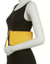 NEW MARC JACOBS THE RETRO LOGO EMBOSSED  LEATHER WRISTLE  Sunflower 5&quot; H... - £105.16 GBP