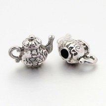 10 Teapot Charms Antiqued Silver Tea Party Pendants 3D Miniature Tea Pot - £3.06 GBP