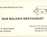 Gus Balon&#39;s Restaurant Vintage Business Card Tuscan Arizona bc4 - $5.93