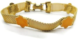 7&quot; Vintage Gold Tone Orange Flower Mesh Costume Bracelet - £23.20 GBP