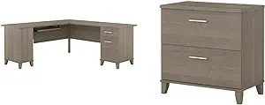 Bush Furniture Somerset L Shaped Desk With Storage, 72W, Ash Gray And Bu... - £996.92 GBP