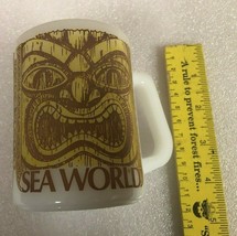 Vintage Tiki Face Coffee Mug Sea World Federal White Milk Glass Cup Tote... - $11.88