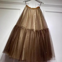 Gold Tiered Long Tulle Skirt Outift Women Custom Plus Size Tulle Skirt Outfit image 4