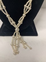 Vintage Rope Costume Necklace Layered Small Beads Faux White Pearls And Tassel - £7.89 GBP