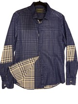 Arthur Galan Mens Long Sleeve Cotton Blue/White Shirt Size Large - $314.43 MXN