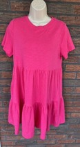 Fuchsia Pink Shift Dress Small Old Navy Side Pockets 100% Cotton Tiers Pullover - £13.66 GBP