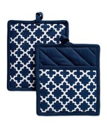 Pot holders cotton heat resistant kitchen cooking hot pans pads blue linen - $18.43