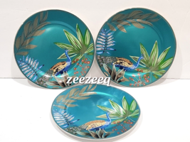 3pc Grace Teaware Turquoise Gold Peacock Side Salad Plates GORGEOUS! - $46.52